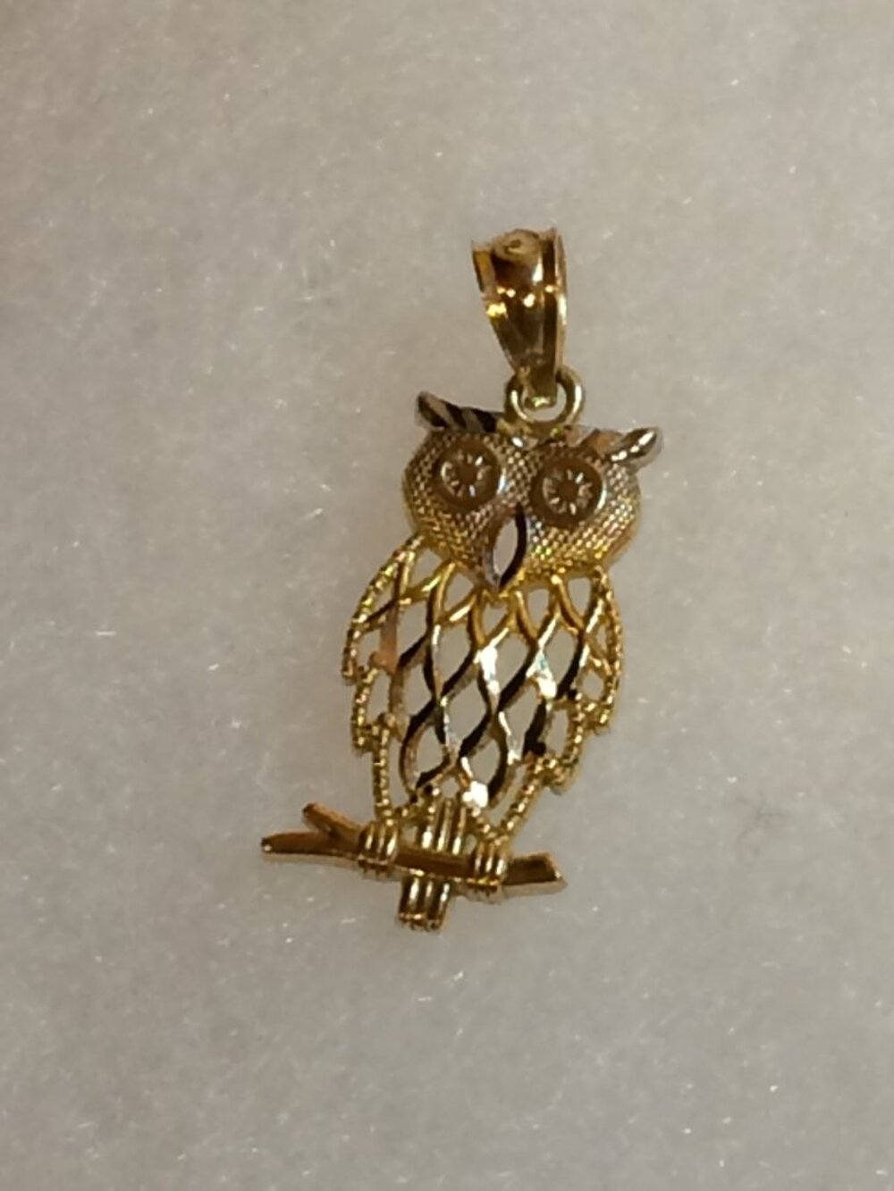 14K Solid Gold Owl Pendant